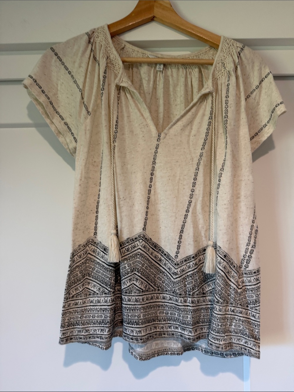 Lucky Brand Cream Tunic with Black Printed Border